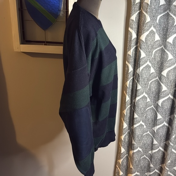Blue Drake Green & Navy Striped Wool Blend Crew Neck Sweater SZ Large - Picture 8 of 9